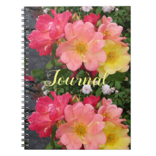 Caderno Espiral Rosa Floral de Flor Rosa Amarelo Diário