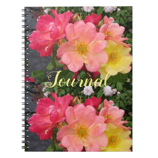 Caderno Espiral Rosa Floral de Flor Rosa Amarelo Diário (Frente)