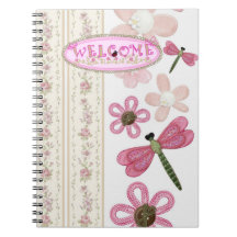 Caderno Espiral Rosa Floral e Libélula Fofa