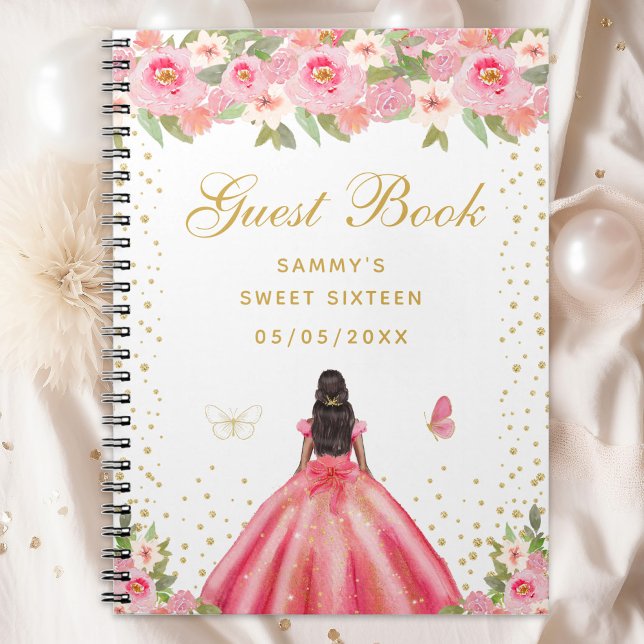 Caderno Espiral Rosa Floral Escuro, Princesa Princesa Doce Dezesse (Criador carregado)