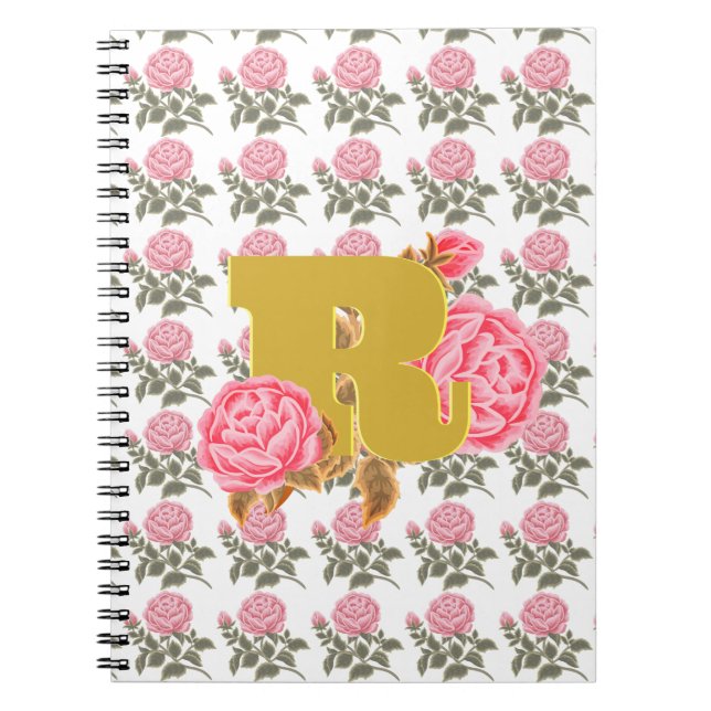 Caderno Espiral Rosa Floral inicial - Letra monograma - Casal de n (Frente)