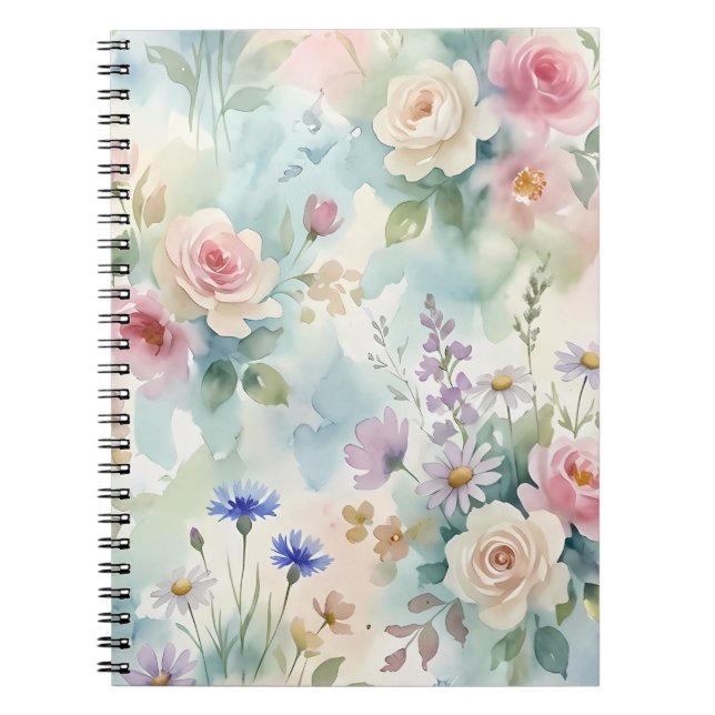 Caderno Espiral Rosa Floral Pastel (Frente)