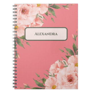 Caderno Espiral Rosa Floral Personalizado