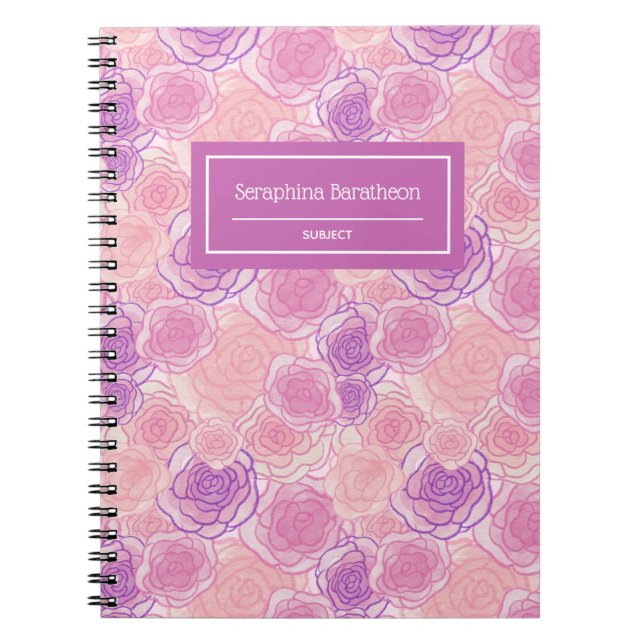 Caderno Espiral Rosa Floral Rosa Puro Personalizado Personalizado (Frente)