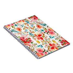 Caderno Espiral Rosa floral vermelho-alaranjado