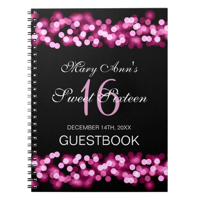 Caderno Espiral Rosa Glam de Hollywood do Guestbook do partido do (Frente)