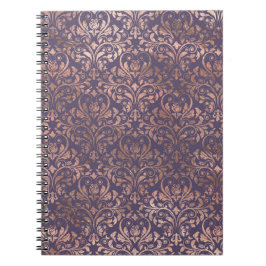 Caderno Espiral Rosa Glamouroso Dourado em Folha e Damasco Lavanda