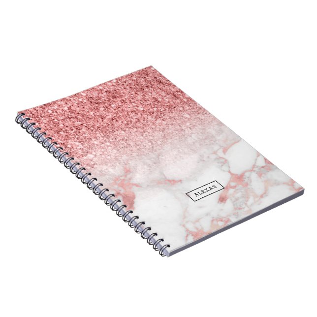 Caderno Espiral Rosa-gold glitter e marble ombre (Lado Direito)