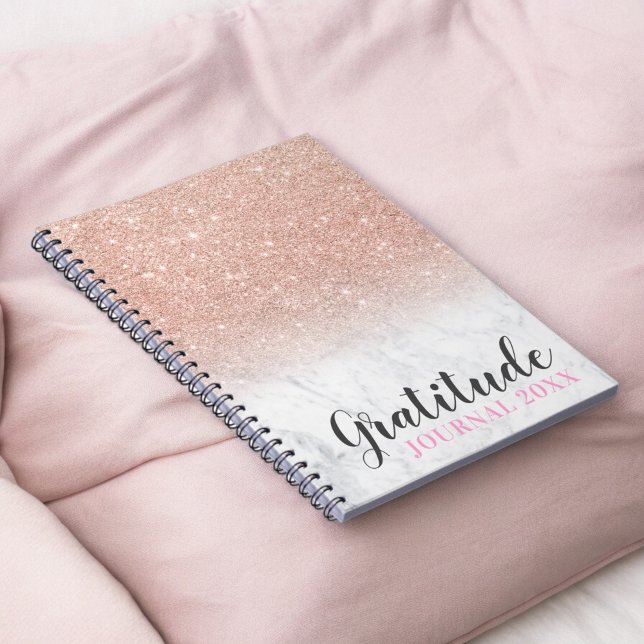 Caderno Espiral Rosa gold glitter white marble gratitude (Rose gold glitter white marble gratitude journal)