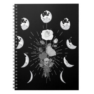 Caderno Espiral Rosa gótica Fases da Lua Testemunha Crescente