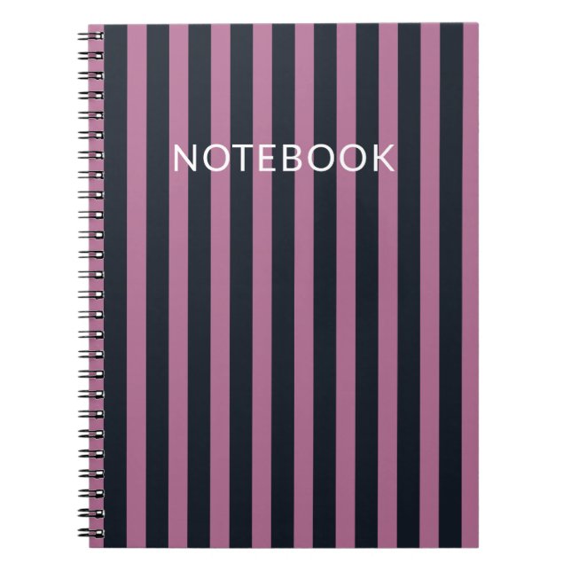 Caderno Espiral rosa listrado | nome personalizado do marinho (Frente)