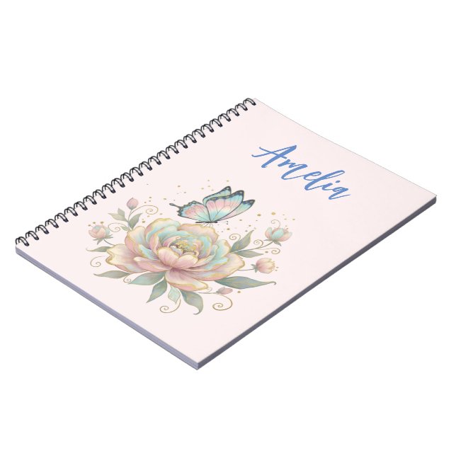 Caderno Espiral Rosa Mágica e Borboleta Cores Pastel (Left Side)
