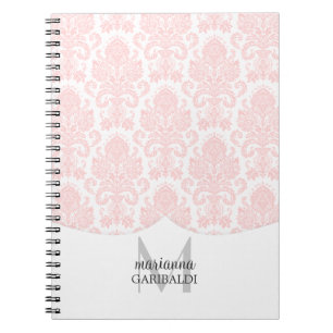 Caderno Espiral Rosa moderno do damasco personalizado