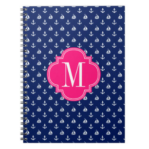 Caderno Espiral Rosa náutico feminino do marinho das âncoras