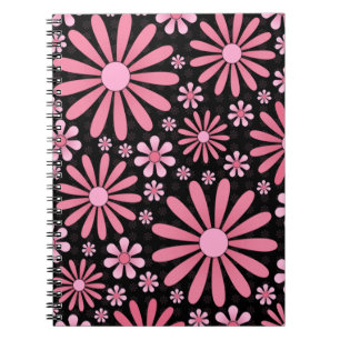Caderno Espiral Rosa Neon Preto Floral Grunge Estética Alternativa