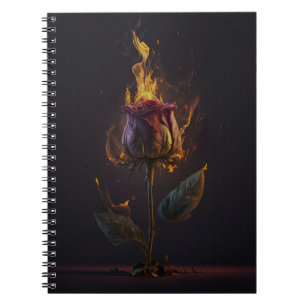 Caderno Espiral rosa no fogo