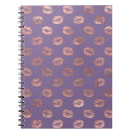 Caderno Espiral Rosa Ouro Glamouroso com Brilho e Lábios Lavanda