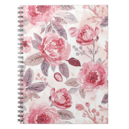 Caderno Espiral Rosa Peônia Rosa Floral Jardim Aquarela
