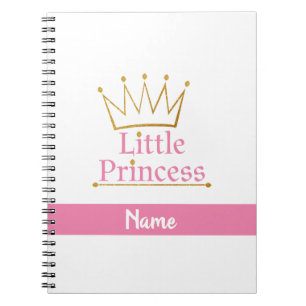 Caderno Espiral Rosa Personalizada e Dourada Princesa Pequena