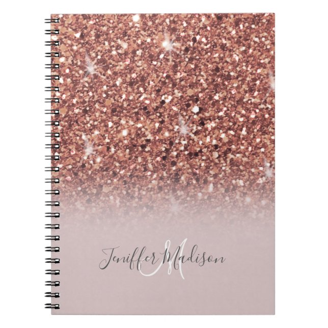 Caderno Espiral Rosa personalizado, Dourado, brilha, luxo (Frente)