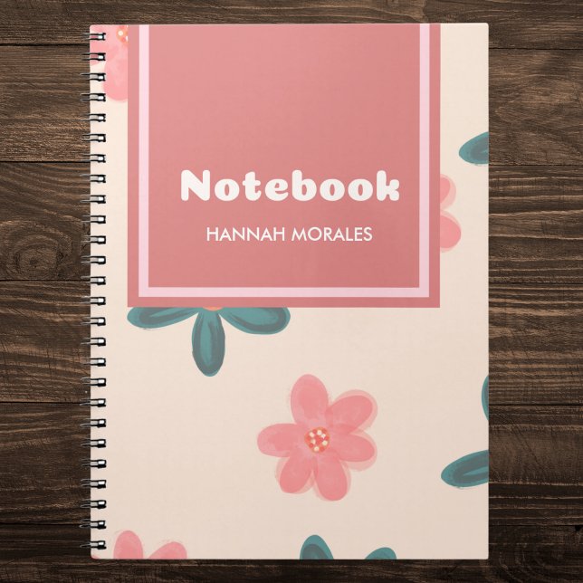 Caderno Espiral Rosa Personalizado e Pastel Floral (Criador carregado)