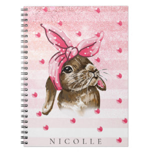 Caderno Espiral Rosa pintado mão do coelho