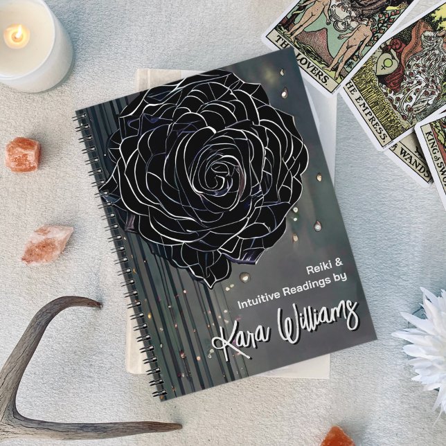 Caderno Espiral Rosa preto Gótico e Cinza Leitura Intuitiva Tarot (Gothic Rose Black & Grey Intuitive Readings Tarot Notebook)