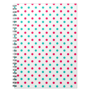 Caderno Espiral Rosa Profundo, Aqua, Polka Branca Dotada
