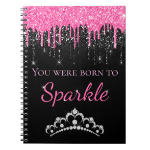 Caderno Espiral Rosa Quente Gotejante Brilho Falso Nascida para Br