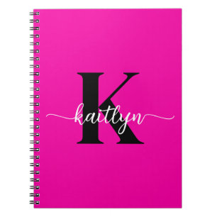 Caderno Espiral Rosa Quente Monograma Preto