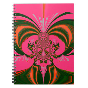 Caderno Espiral Rosa Quente Vermelho Dourado Verde