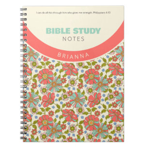 Caderno Espiral Rosa Retro & Floral Personalizado Aqua