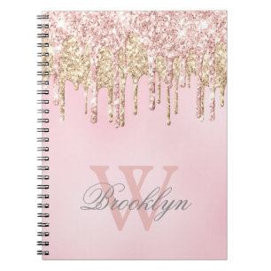 Caderno Espiral Rosa Rosa Rosa Rosa Rosa Dourada, Colírio Nome Mo