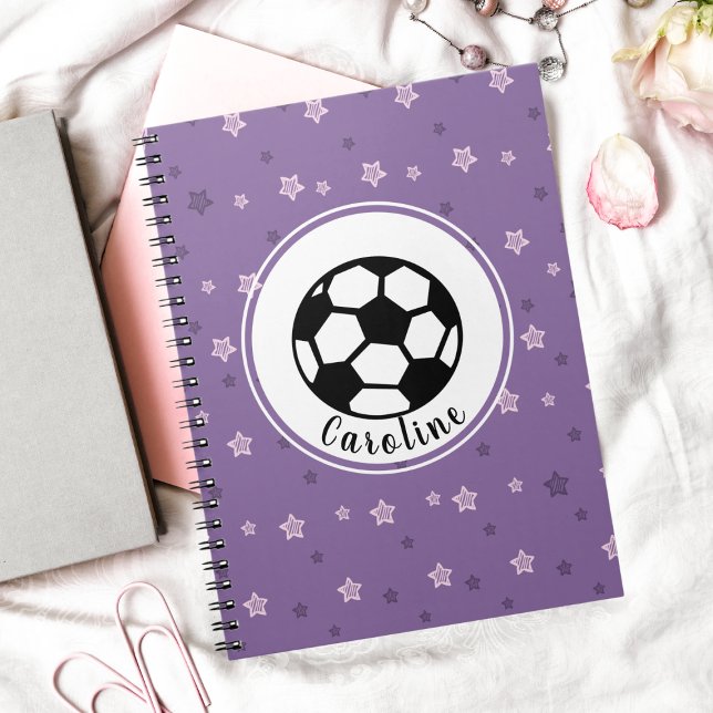 Caderno Espiral Rosa Roxo Futebol Futebol Feminino Nome Personaliz (Criador carregado)