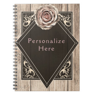 Caderno Espiral Rosa Rústica Elegante Luz Madeira Diamante Persona