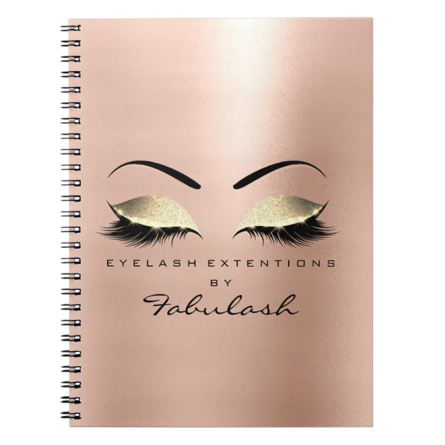 Caderno Espiral Rosa Skin Dourado Olhos Luminosos Maquiagem Beleza (Frente)