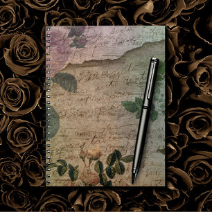 Caderno Espiral Rosa Steampunk   Vintage Grunge Torn Paper