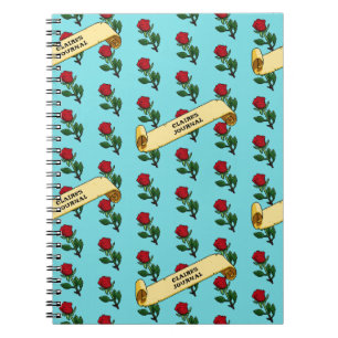 Caderno Espiral Rosa vermelha bonito e fita Adicionar seu nome 80s