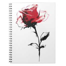 Caderno Espiral Rosa vermelha de Aquarela