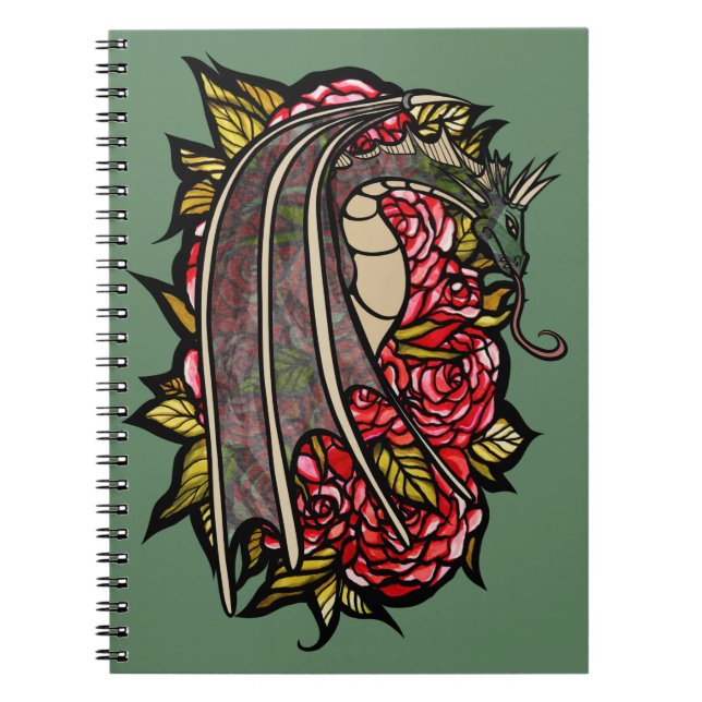 Caderno Espiral Rosa vermelha Dragon Art (Frente)