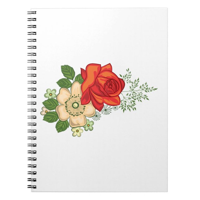 Caderno Espiral Rosa Vermelha e Margaridas (Frente)