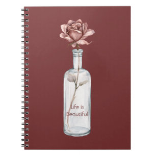 Caderno Espiral Rosa Vermelha em Garrafa