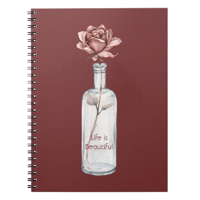 Caderno Espiral Rosa Vermelha em Garrafa (Frente)