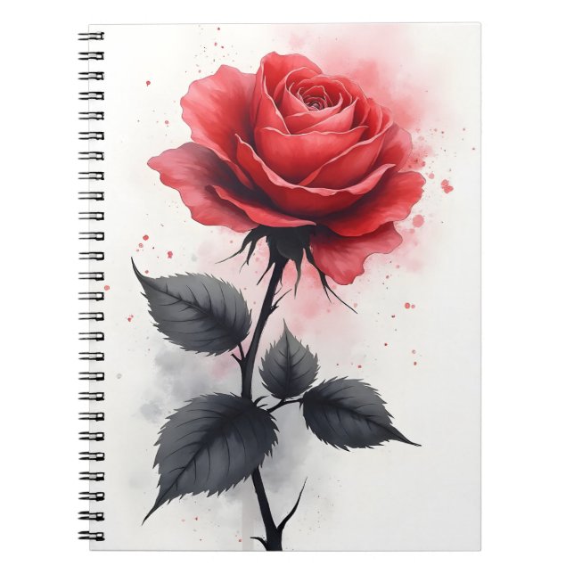 Caderno Espiral Rosa Vermelha - Flores de Aquarela (Frente)