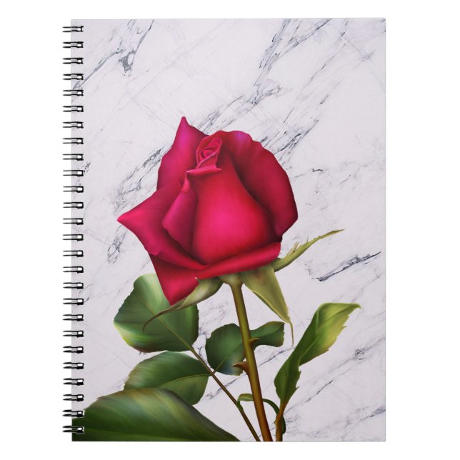 Caderno Espiral Rosa vermelha Marble Modern Glam Flor Floral (Frente)