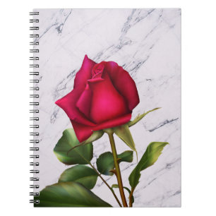 Caderno Espiral Rosa Vermelha Mármore Moderno Glamour Floral Flor