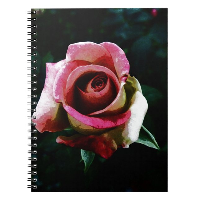Caderno Espiral Rosa vermelha pintada com óleo (Frente)