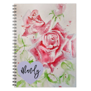 Caderno Espiral Rosa Vermelha Rosas Aquarela Flor Nome de Mulher