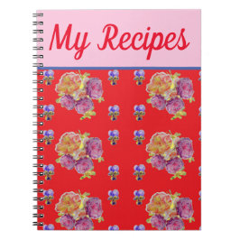 Caderno Espiral Rosa Vermelho Meu Livro de Receitas Flor Arte Aqua