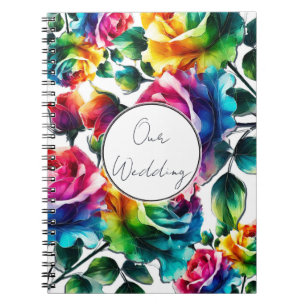 Caderno Espiral Rosas Arco-íris Flores Preto e Branco Casamento